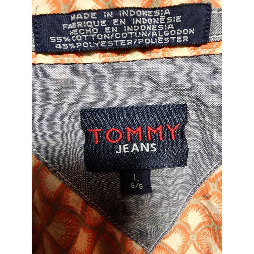 Tommy Hilfiger Jeans Shirt Mens Large Short Sleeve Peach Button Up Collared - Picture 7 of 16